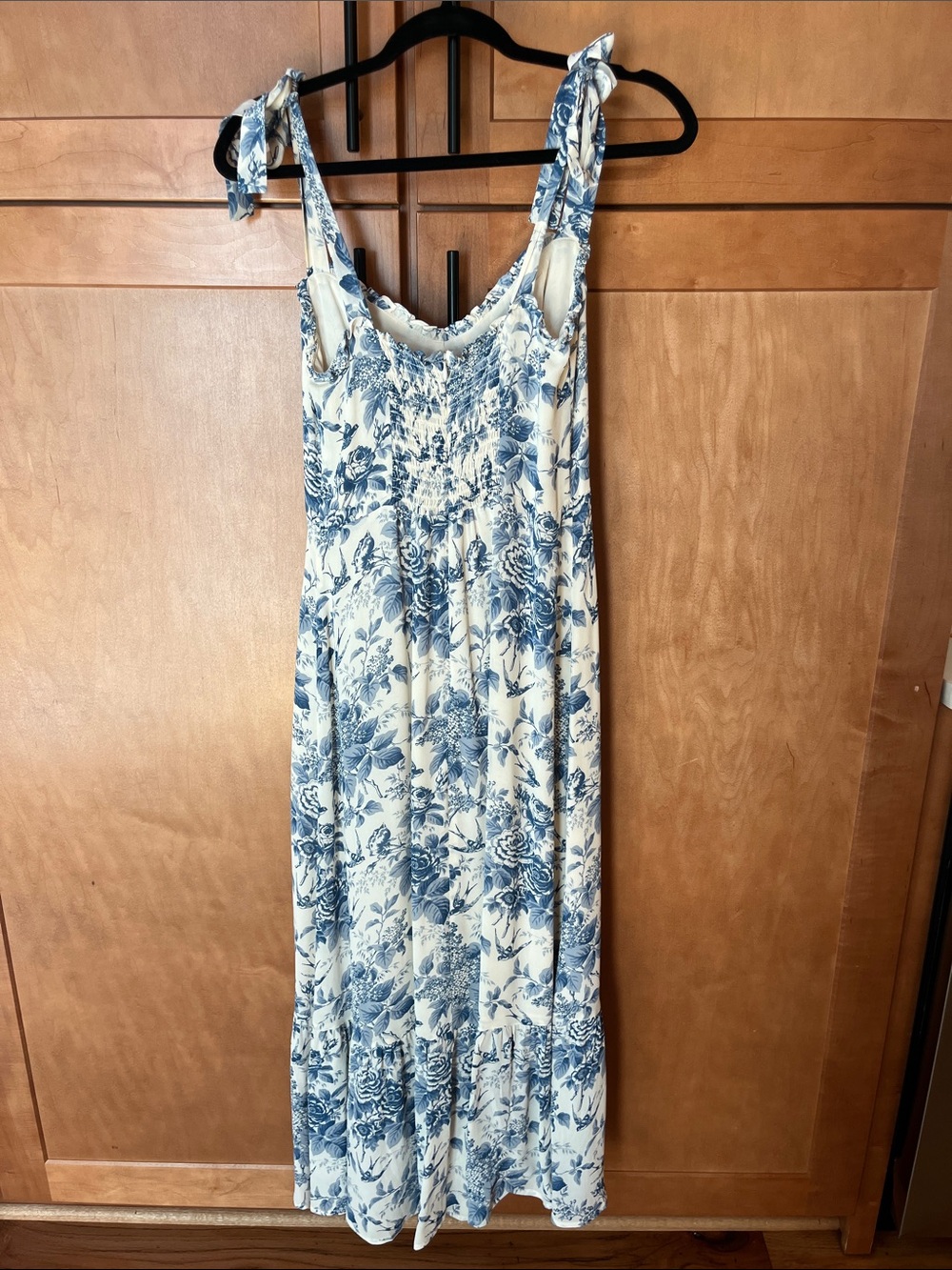 Reformation Nikita Dress Blue and Cream Smocked Floral Dress - Picture 4 of 6